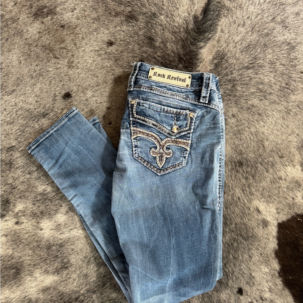 Rock Revival Women's Light Blue Skinny Jeans with Embroidered Back Pockets